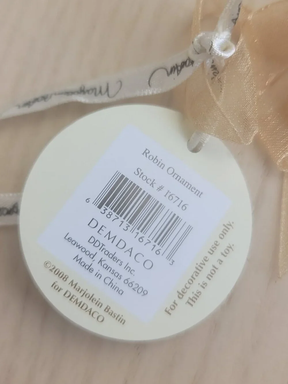 Demdaco Marjolein Bastin Nature's Journey Robin Bird Glass Christmas Ornament